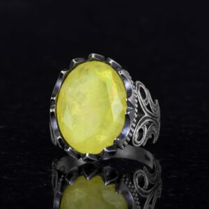 925 Ayar Gümüş Erkek Yüzük - Farklı Üretilmiş Taş Seçenekleriyle Mevcut (Sarı Paraiba Üretilmiş Taş) - Görsel 5