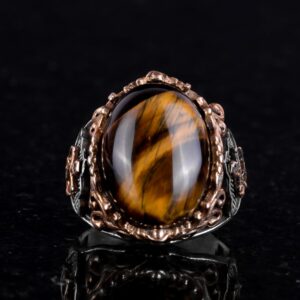 Gerçek Kaplan Gözü Doğal Taş Yüzük, Çapa Yüzüğü, Denizci Erkek Yüzüğü, 925 Ayar Gümüş Yüzük (Kaplan Gözü) - Görsel 5