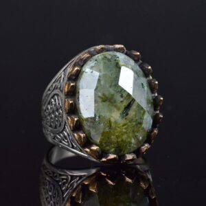 Gerçek Doğal Prehnit Taş Yüzük, 925 Ayar Gümüş Erkek Yüzüğü, El Yapımı Tasarım - Görsel 5