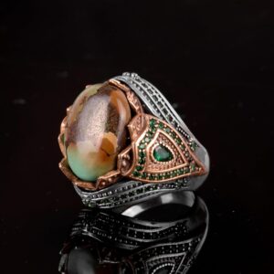 925 Ayar Gümüş Yüzük, Gerçek Doğal Arizona Turkuaz Taşı Yüzük - Görsel 5