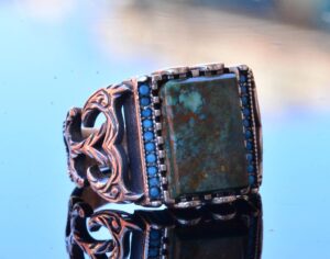 Gerçek Doğal Arizona Turkuaz Taş Yüzük - Gümüş Özelleştirilmiş Erkek Yüzüğü - Görsel 3