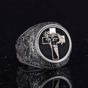 Haç Yüzük - Erkek 925 Ayar Gümüş Hristiyan Yüzüğü - İsa Yüzüğü - Görsel 5