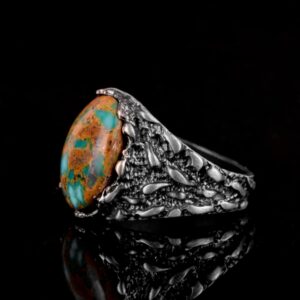 Gerçek Doğal Arizona Turkuaz Taş Yüzük, Erkekler İçin Hediye, 925 Ayar Gümüş Yüzük, Minimalist Yüzük (Stil-16) - Görsel 5