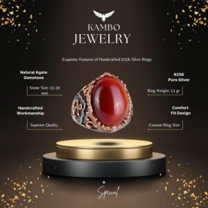 Denizci Çapa Gümüş Yüzük, Doğal Taş Yüzük, 925 Ayar Sterlin Gümüş Yüzük (Kırmızı Akik) - Görsel 2