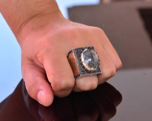 Gerçek Doğal Citrin Taşı Yüzük, 17.45 Karat, Erkek Gümüş Yüzük, Süleyman Mührü Yüzüğü - Görsel 7