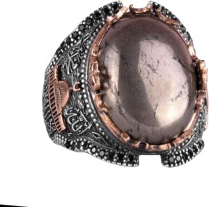 Gerçek Doğal Pirit Taşı Yüzük, 925K Sert Gümüş Erkek Yüzüğü, Refah Manifestasyonu Tasarımı