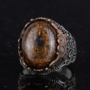 Gerçek Doğal Taş El Yapımı Yüzük - 925 Ayar Gümüş El Yapımı Yüzük - Şık Farklı Yüzük (Bronzit) - Görsel 6