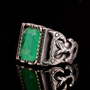 925 Ayar Gümüş Yüzük, Oluşturulmuş Paraiba Taşlı Gümüş Yüzük - Görsel 3