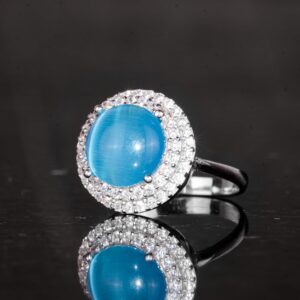 Kedi Gözlü Gümüş Yüzük - Kadınlar için Sterlin Gümüş Yüzük (Mavi Kedi Gözlü) - Görsel 6