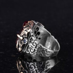 El Yapımı 925 Ayar Gümüş Erkek Yüzük - Farklı ve Özgün Tasarım (Yapay Granat) - Görsel 7