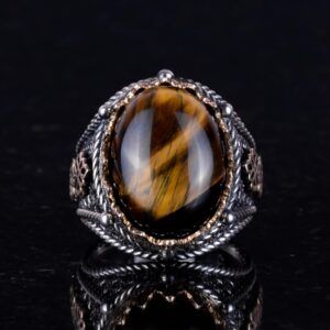 El Yapımı Kaplan Gözlü Doğal Taş Yüzük, 925K Katı Gümüş Erkek Yüzüğü, Cesur Tasarım - Görsel 5
