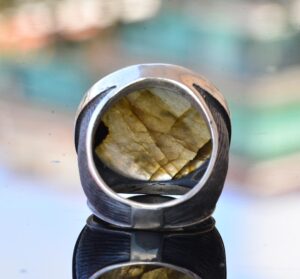 Doğal Labradorit Yuvarlak Taş Yüzük - 925 Ayar Gümüş Erkek Büyük Yüzük - Görsel 8