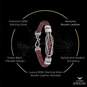 925 Ayar Gümüş Dokuma Deri Bilezik - Modern Erkekler için Şık El Yapımı Aksesuar - Görsel 3