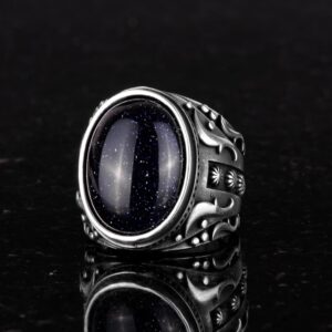 Yapay Taş Yüzük, 925 Ayar Gümüş Yüzük, Tasarım Gümüş Erkek Yüzüğü (Mavi Güneş Taşı Yapay Taş) - Görsel 5