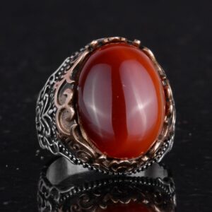 Gerçek Doğal Akik Taş El Yapımı Yüzük - 925 Ayar Gümüş El Yapımı Yüzük - Şık Yüzük - Görsel 5