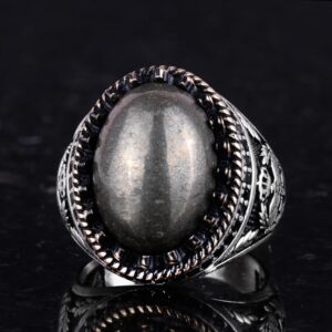 Gerçek Doğal Pirit Taş Yüzük - El Yapımı Kartal Yüzüğü - 925 Ayar Gümüş Yüzük - Görsel 6