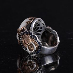 Aslan Başlı Erkek Yüzüğü, Doğal İnci Taşlı Yüzük - 925 Ayar Gümüş Yüzük - Görsel 7