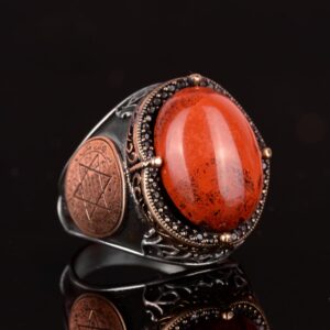 Gümüş Süleyman Mührü Yüzüğü, Doğal Kırmızı Kan Taşı Yüzük - 925 Ayar Katı Gümüş Erkek Yüzüğü - Görsel 5