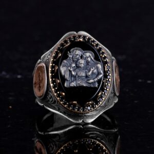 Kutsal Aile Gümüş Yüzük, İsa Meryem Yusuf, Erkekler için Haç Desenli Bant, 925 Ayar Gümüş Yüzük - Görsel 4