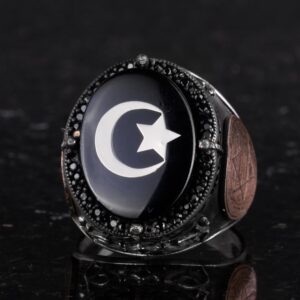 925 Ayar Gümüş El Yapımı Erkek Yüzük - Davud Yıldızı Yüzüğü (Yıldız ve Hilal) - Görsel 6