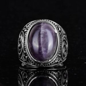 El Yapımı Doğal Ametist Taş Yüzük - Spiritüel 925 Ayar Katı Gümüş Erkek Yüzük - Sezgi ve Koruma Tasarımı - Görsel 4