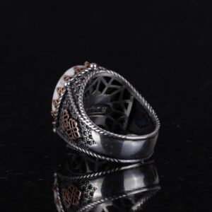 Gerçek Doğal Howlite Taş Yüzük, 925 Ayar Katı Gümüş Erkek Yüzüğü - Görsel 6