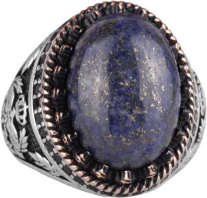 Gerçek Doğal Taş Yüzük - El Yapımı Kartal Yüzüğü - 925 Ayar Gümüş Yüzük (Lapis Lazuli) - Görsel 1