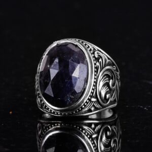 Şık Mavi Safir Taşlı Yüzük - 925 Ayar Katı Gümüş Erkek Yüzüğü - Sadakat ve Bilgelik Tasarımı - Görsel 5