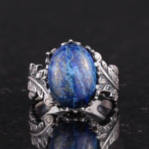 Gerçek Doğal Lapis Lazuli Taşlı, Bohem Vintage Tasarımlı Gümüş Kadın Yüzüğü - Görsel 4