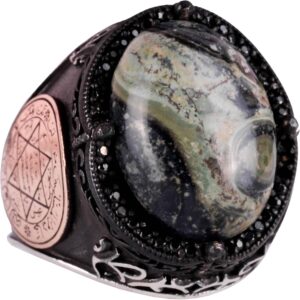 David Yıldızı Yüzüğü, Yeşil Göz Taşlı Yüzük - Canlı 925 Ayar Sert Gümüş Erkek Yüzüğü - Görsel 1