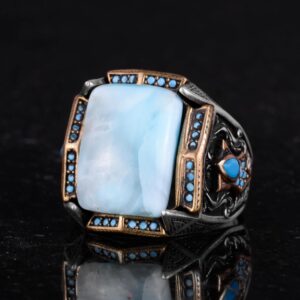 Gerçek Doğal Taş Yüzük - El Yapımı Yüzük - 925 Ayar Gümüş Yüzük (Larimar) - Görsel 6