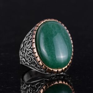 Doğal Aventurin Taşlı Yüzük, Büyük Yüzük, 925 Ayar Gümüş Yüzük, Tasarım Gümüş Erkek Yüzüğü - Görsel 4