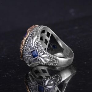 Yapay Taş Yüzük - El Yapımı Erkek Yüzüğü - Şık 925 Ayar Gümüş Erkek Yüzüğü (Yapay Mavi Kedi Gözü) - Görsel 7