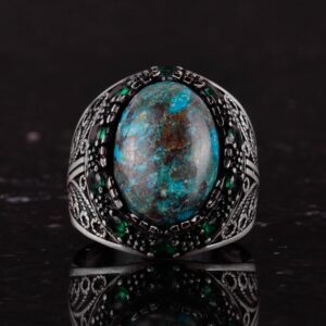 Doğal Azurit Taş Yüzük - El Yapımı 925 Ayar Gümüş Erkek Takısı, Şık ve Zarif Tasarım - Görsel 4