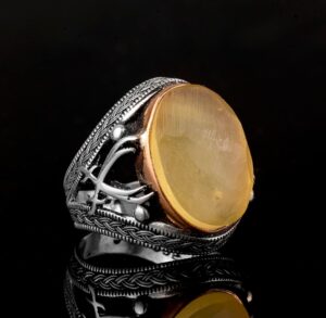 Gerçek Doğal Taş Erkek Yüzüğü, Kılıç Yüzüğü, 925 Ayar Gümüş Erkek Yüzüğü (Kehribar) - Görsel 7