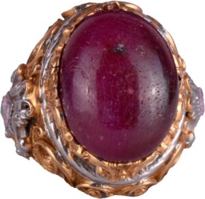 Gerçek Doğal Taş Yüzük - Erkekler İçin Sultan Yüzüğü - Altın Kaplama 925 Ayar Gümüş Yüzük - El Yapımı Yüzük (Yakut) - Görsel 1