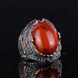 Doğal Kırmızı Kan Taşı Taşlı Gümüş Yüzük, 925 Ayar Sert Gümüş Yüzük Erkekler İçin, Farklı Yüzük - Görsel 4