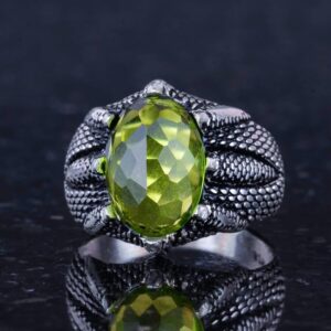 Sterling Gümüş Pençe Yüzük, Yaratılmış Peridot Taşı ile - Görsel 6