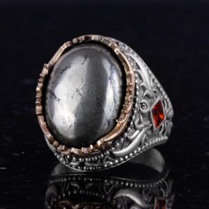 Gerçek Doğal Pirit Taş Yüzük - El Yapımı 925 Ayar Gümüş Yüzük - El İşi Yüzük - Görsel 5