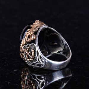 Denizci Çapa Gümüş Yüzük, 925K Sterlin Gümüş Yüzük, Cabochon Oniks Üretilmiş Taş Yüzük, Farklı ve Çeşitli Koleksiyon - Görsel 7