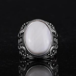 Doğal İnci Taşlı Yüzük, 925 Ayar Sert Gümüş Yüzük Erkekler İçin, Farklı Yüzük - Görsel 4