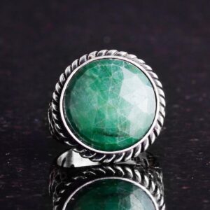 Gerçek Doğal Taş Yüzük - 925 Ayar Katı Gümüş Erkek Yüzük Zümrüt ile - Görsel 3