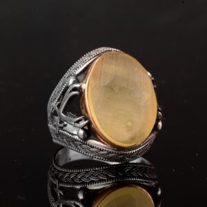 Gerçek Doğal Taş Erkek Yüzüğü, Kılıç Yüzüğü, 925 Ayar Gümüş Erkek Yüzüğü (Kehribar) - Görsel 5