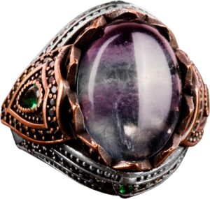 Gerçek Doğal Taş El Yapımı Yüzük - 925 Ayar Gümüş Şık Yüzük (Fluorite) - Görsel 1