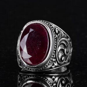 Doğal Yakut Taşlı Yüzük - 925 Ayar Gümüş Yüzük Erkekler İçin, Farklı Yüzük - Görsel 5