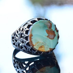 Doğal Turkuaz Taş Yüzük, Sanatsal Tasarım - 925 Ayar Gümüş Erkek Yüzüğü, El Yapımı Şıklık - Görsel 3