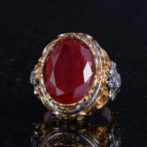 Erkekler için Yapay Taş Yüzük - Sultan Yüzük - El Yapımı 925 Ayar Gümüş Yüzük - Kırmızı Paraiba Yüzük - Görsel 6