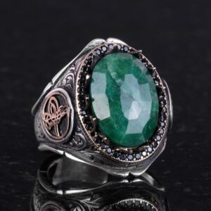 925 Ayar Katı Gümüş Erkek Yüzük Doğal Zümrüt Taşı ile - El Yapımı Zarafet - Görsel 4