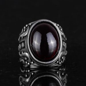 925 Ayar Gümüş Yüzük, Doğal Granat Taşı Yüzük Erkekler İçin, Özel Yüzük - Görsel 3