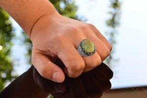 925 Ayar Gümüş Gerçek Doğal Arizona Turkuaz Taşlı Erkek Yüzük - Gerçek Doğum Taşı Takısı - Görsel 7